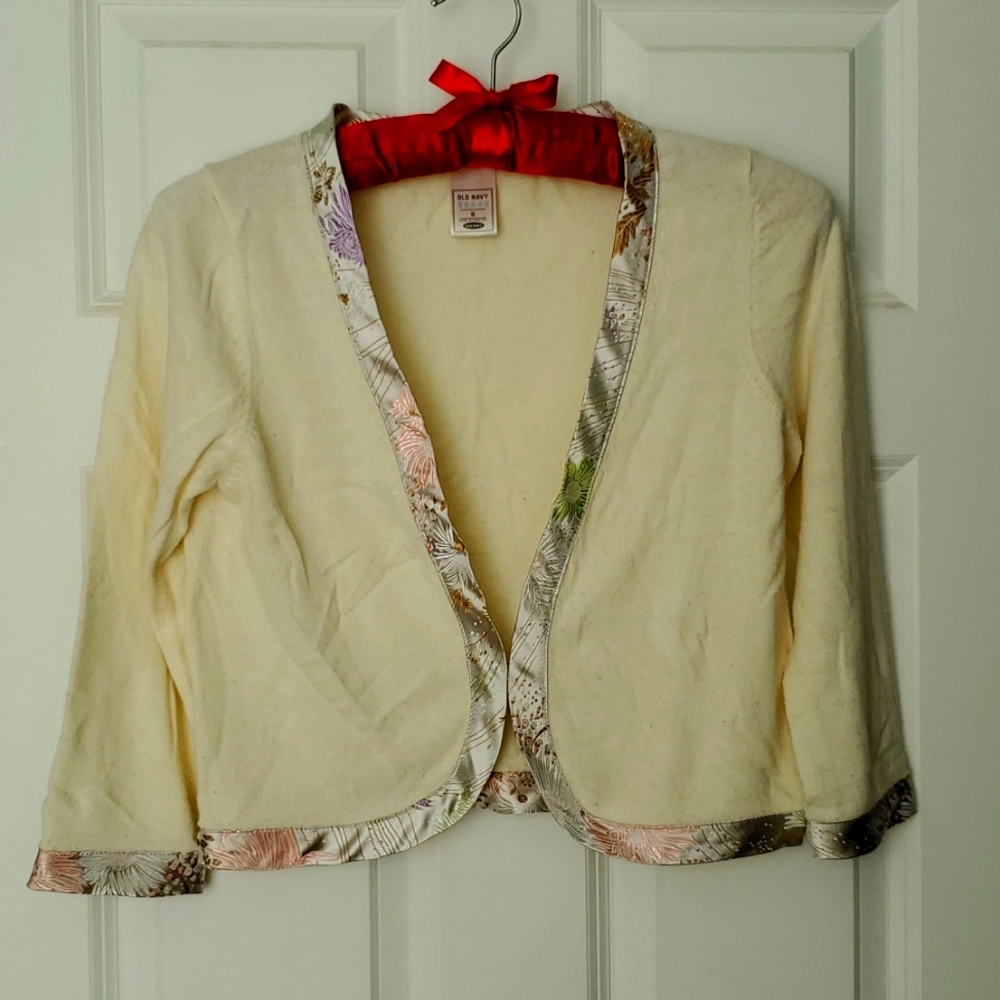 Old Navy Cream Shrug, Satin Detail, Size S